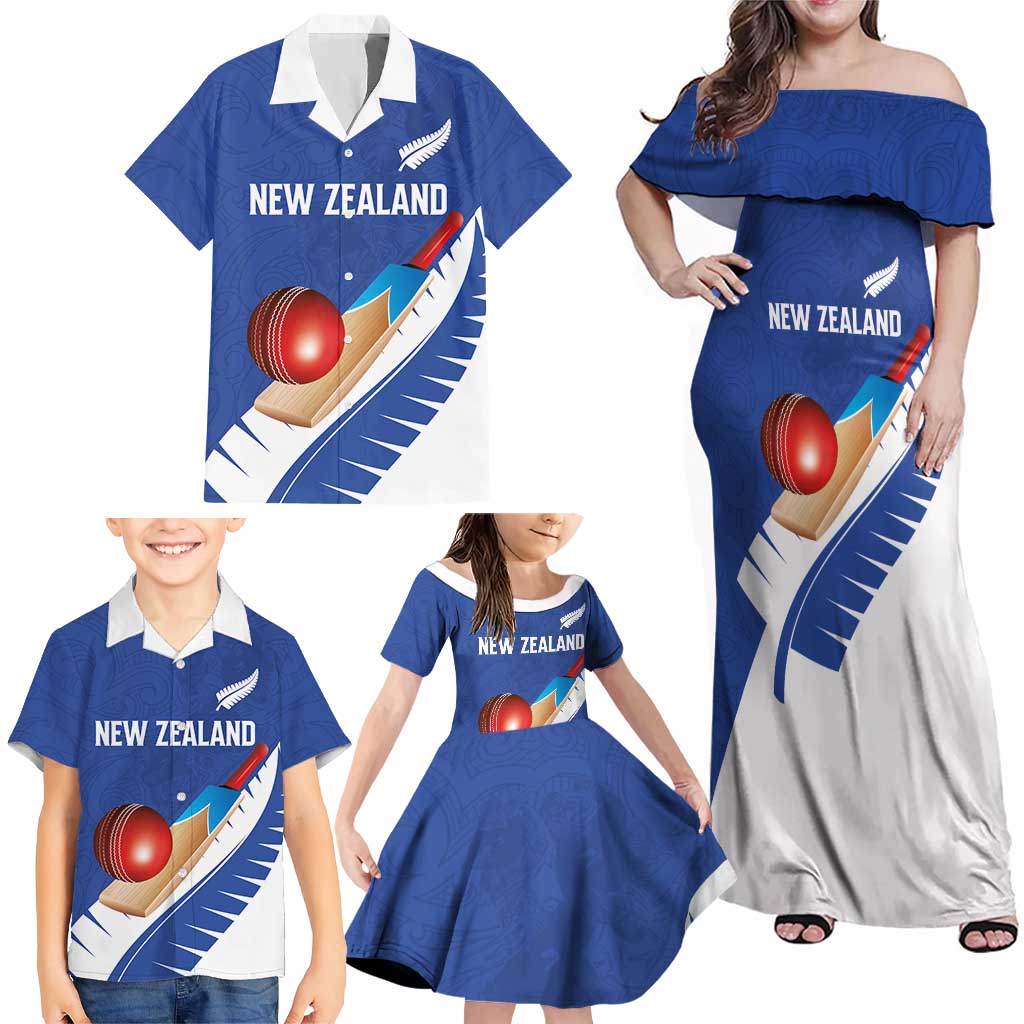 Custom New Zealand Cricket Family Matching Off Shoulder Maxi Dress and Hawaiian Shirt Kiwi Birds Haka Dance Blue Fern Sporty Style LT03 - Polynesian Pride