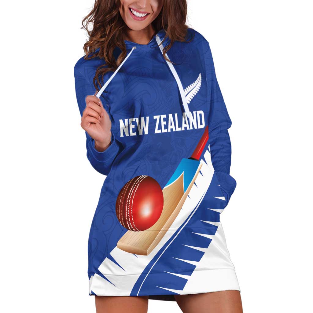 Custom New Zealand Cricket Hoodie Dress Kiwi Birds Haka Dance Blue Fern Sporty Style LT03 Blue - Polynesian Pride