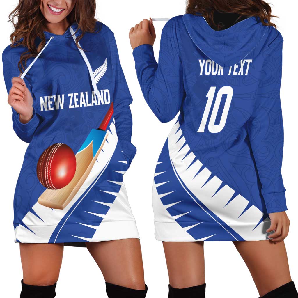 Custom New Zealand Cricket Hoodie Dress Kiwi Birds Haka Dance Blue Fern Sporty Style