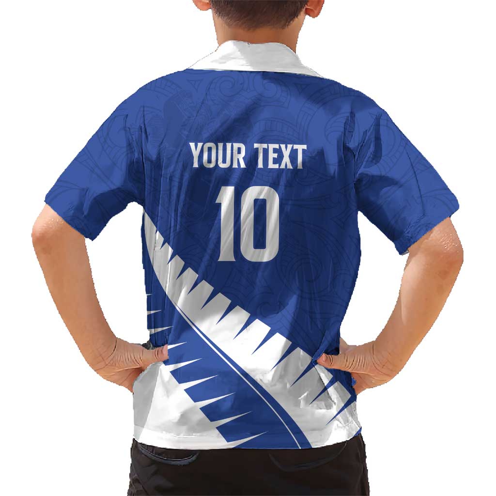 Custom New Zealand Cricket Kid Hawaiian Shirt Kiwi Birds Haka Dance Blue Fern Sporty Style