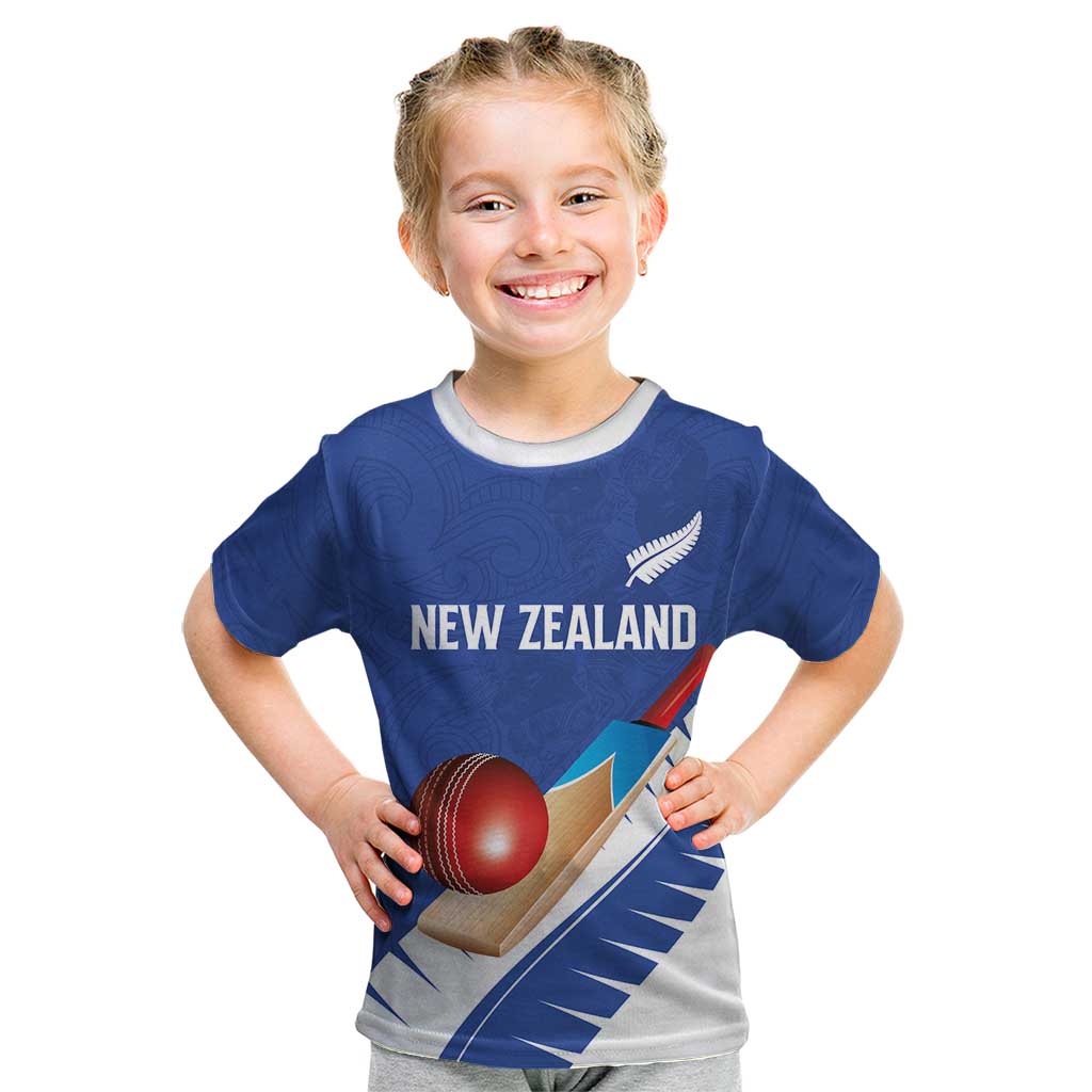 Custom New Zealand Cricket Kid T Shirt Kiwi Birds Haka Dance Blue Fern Sporty Style LT03 Blue - Polynesian Pride