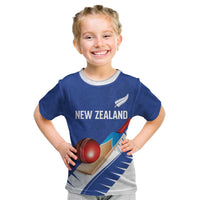 Custom New Zealand Cricket Kid T Shirt Kiwi Birds Haka Dance Blue Fern Sporty Style