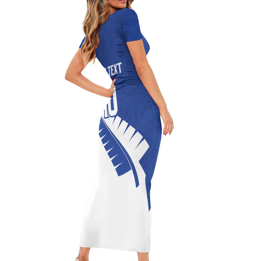 Custom New Zealand Cricket Short Sleeve Bodycon Dress Kiwi Birds Haka Dance Blue Fern Sporty Style