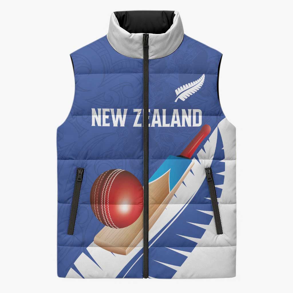 Custom New Zealand Cricket Sleeveless Puffer Jacket Kiwi Birds Haka Dance Blue Fern Sporty Style LT03 Unisex Blue - Polynesian Pride