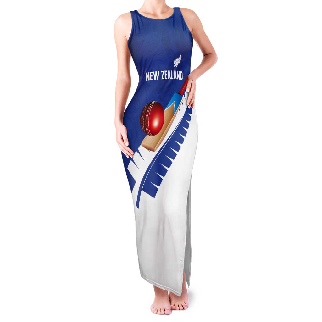 Custom New Zealand Cricket Tank Maxi Dress Kiwi Birds Haka Dance Blue Fern Sporty Style LT03 Women Blue - Polynesian Pride