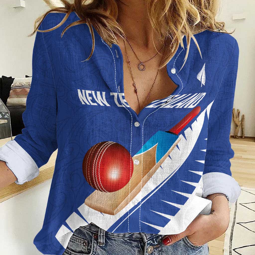 Custom New Zealand Cricket Women Casual Shirt Kiwi Birds Haka Dance Blue Fern Sporty Style LT03 Female Blue - Polynesian Pride