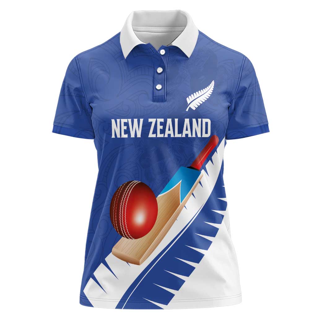 Custom New Zealand Cricket Women Polo Shirt Kiwi Birds Haka Dance Blue Fern Sporty Style LT03 Female Blue - Polynesian Pride