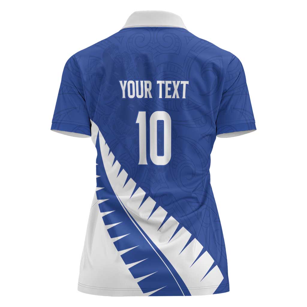 Custom New Zealand Cricket Women Polo Shirt Kiwi Birds Haka Dance Blue Fern Sporty Style