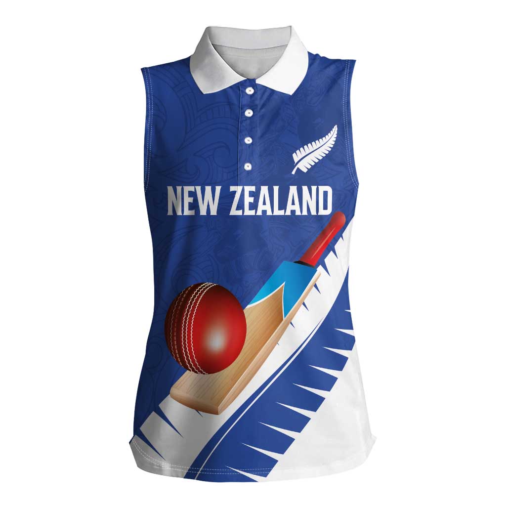 Custom New Zealand Cricket Women Sleeveless Polo Shirt Kiwi Birds Haka Dance Blue Fern Sporty Style LT03 Female Blue - Polynesian Pride