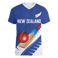 Custom New Zealand Cricket Women V-Neck T-Shirt Kiwi Birds Haka Dance Blue Fern Sporty Style