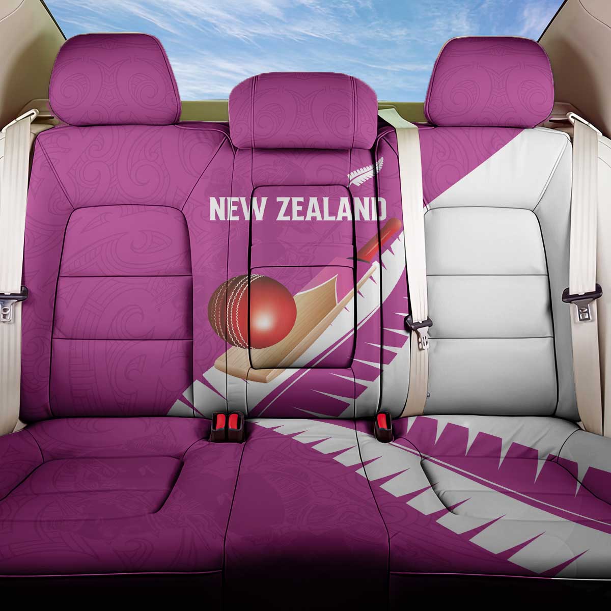 New Zealand Cricket Back Car Seat Cover Kiwi Birds Haka Dance Pink Fern Sporty Style