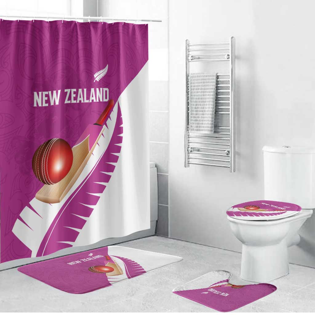New Zealand Cricket Bathroom Set Kiwi Birds Haka Dance Pink Fern Sporty Style
