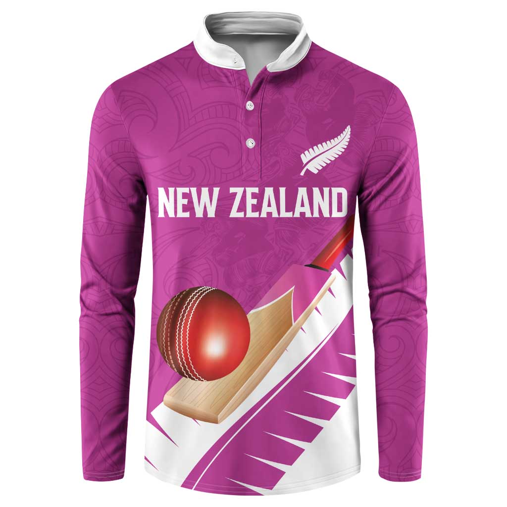 Custom New Zealand Cricket Button Sweatshirt Kiwi Birds Haka Dance Pink Fern Sporty Style