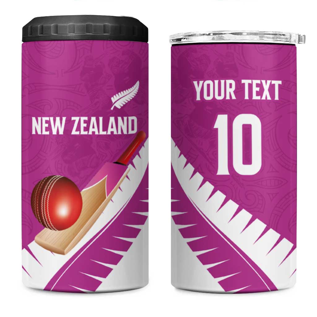 Custom New Zealand Cricket 4 in 1 Can Cooler Tumbler Kiwi Birds Haka Dance Pink Fern Sporty Style
