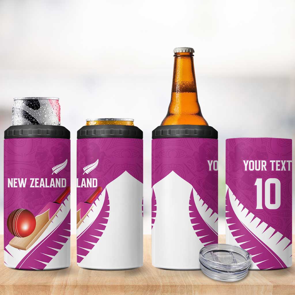 Custom New Zealand Cricket 4 in 1 Can Cooler Tumbler Kiwi Birds Haka Dance Pink Fern Sporty Style