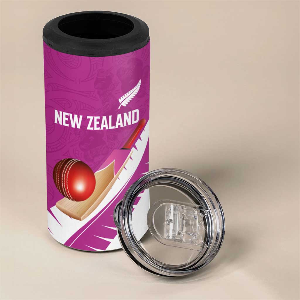 Custom New Zealand Cricket 4 in 1 Can Cooler Tumbler Kiwi Birds Haka Dance Pink Fern Sporty Style