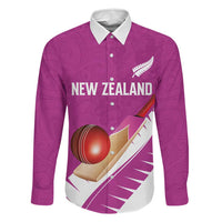 Custom New Zealand Cricket Family Matching Off Shoulder Short Dress and Hawaiian Shirt Kiwi Birds Haka Dance Pink Fern Sporty Style