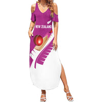 Custom New Zealand Cricket Family Matching Summer Maxi Dress and Hawaiian Shirt Kiwi Birds Haka Dance Pink Fern Sporty Style