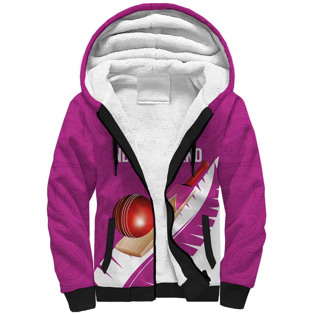 Custom New Zealand Cricket Sherpa Hoodie Kiwi Birds Haka Dance Pink Fern Sporty Style LT03 Unisex Pink - Polynesian Pride