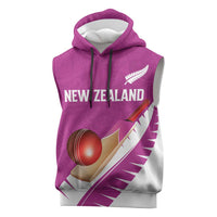 Custom New Zealand Cricket Sleeveless Hoodie Kiwi Birds Haka Dance Pink Fern Sporty Style