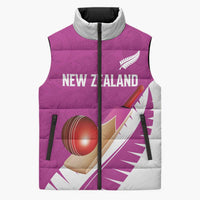 Custom New Zealand Cricket Sleeveless Puffer Jacket Kiwi Birds Haka Dance Pink Fern Sporty Style