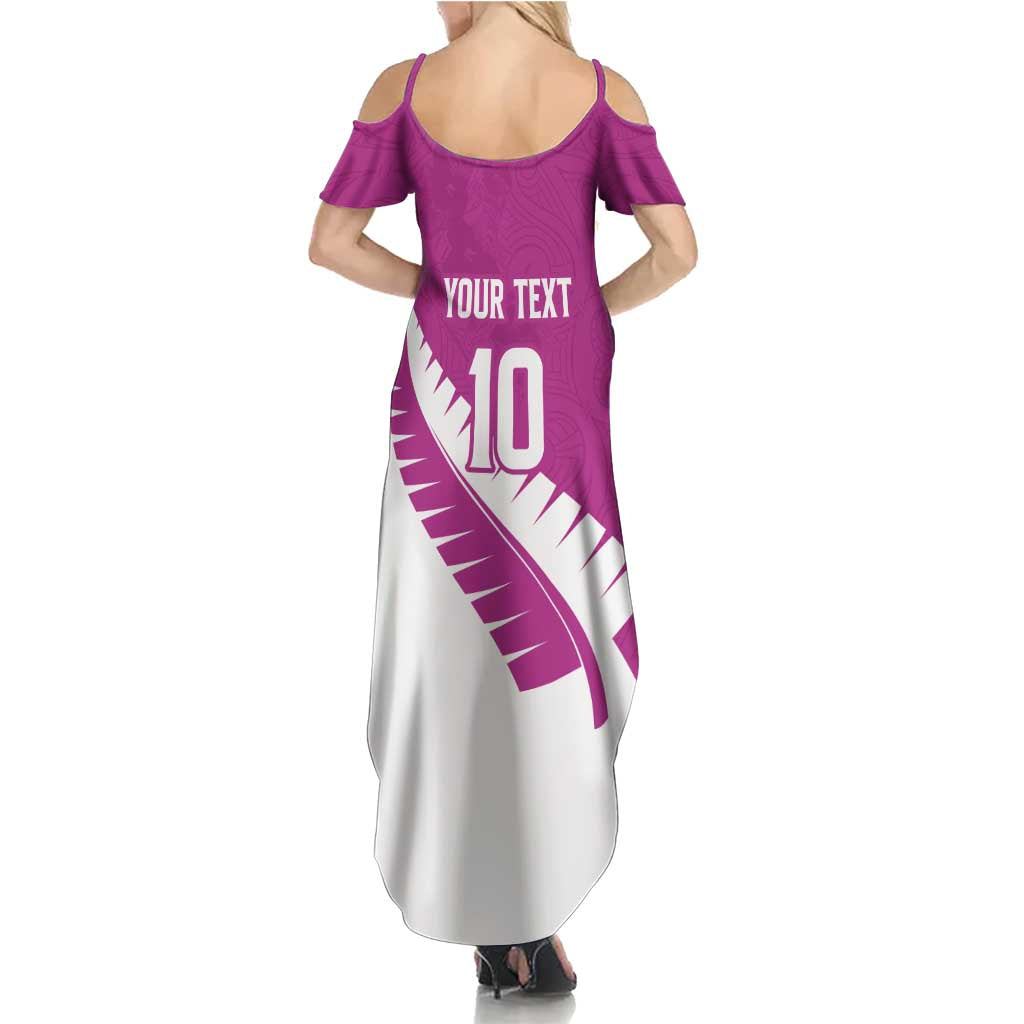 Custom New Zealand Cricket Summer Maxi Dress Kiwi Birds Haka Dance Pink Fern Sporty Style