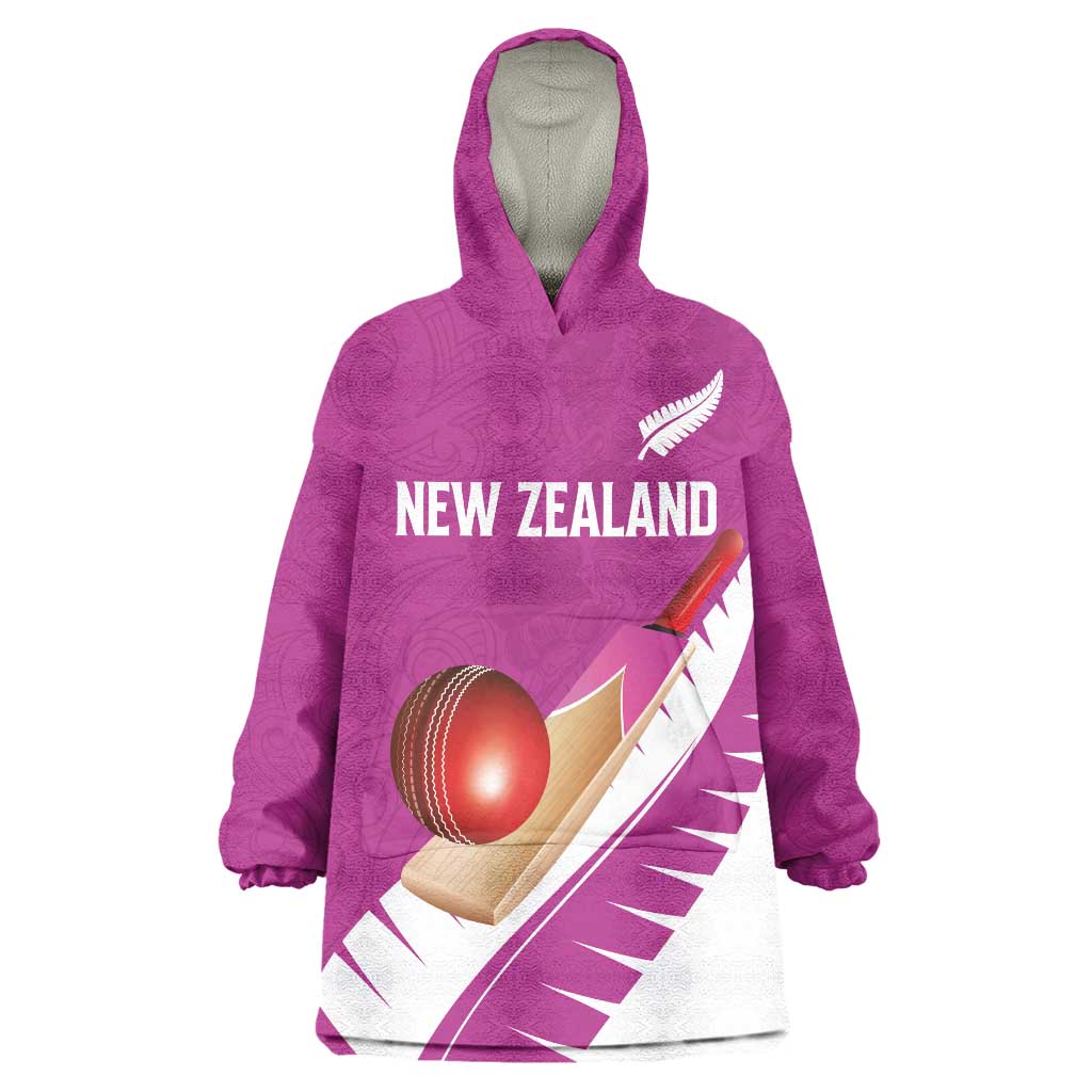 Custom New Zealand Cricket Wearable Blanket Hoodie Kiwi Birds Haka Dance Pink Fern Sporty Style LT03 One Size Pink - Polynesian Pride