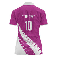 Custom New Zealand Cricket Women Polo Shirt Kiwi Birds Haka Dance Pink Fern Sporty Style