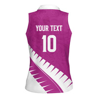 Custom New Zealand Cricket Women Sleeveless Polo Shirt Kiwi Birds Haka Dance Pink Fern Sporty Style