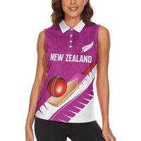 Custom New Zealand Cricket Women Sleeveless Polo Shirt Kiwi Birds Haka Dance Pink Fern Sporty Style
