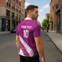 Custom New Zealand Cricket Zipper Polo Shirt Kiwi Birds Haka Dance Pink Fern Sporty Style