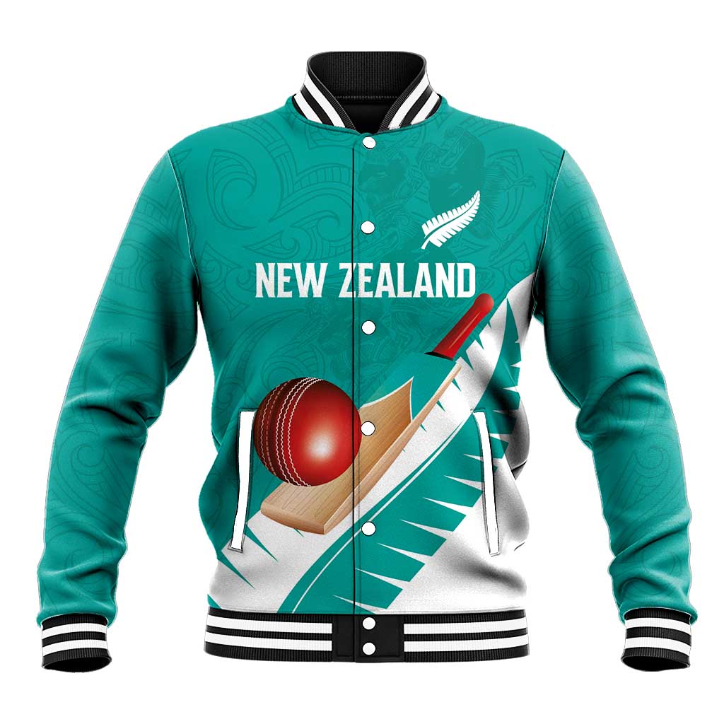 Custom New Zealand Cricket Baseball Jacket Kiwi Birds Haka Dance Turquoise Fern Sporty Style
