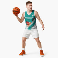 Custom New Zealand Cricket Basketball Jersey Kiwi Birds Haka Dance Turquoise Fern Sporty Style
