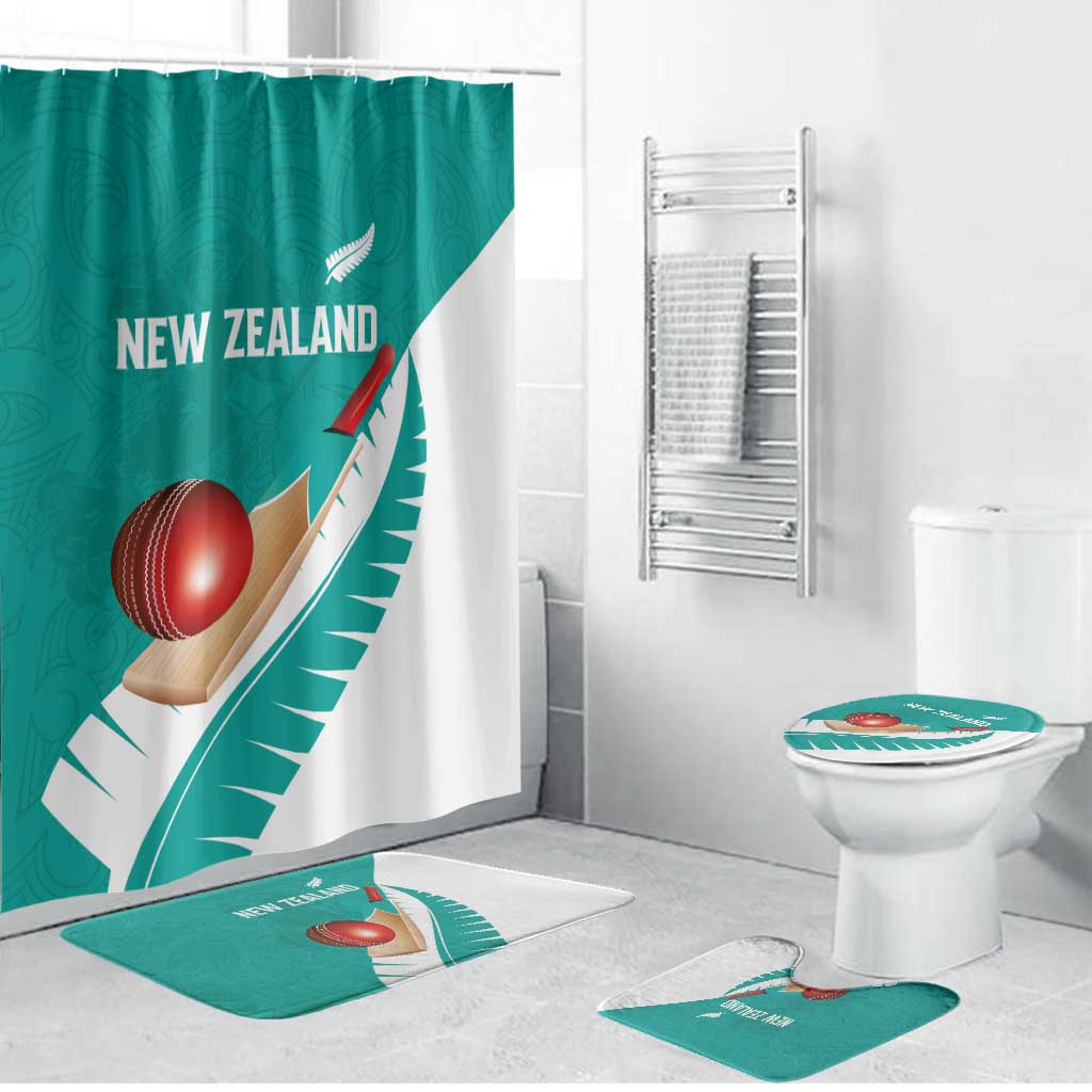 New Zealand Cricket Bathroom Set Kiwi Birds Haka Dance Turquoise Fern Sporty Style