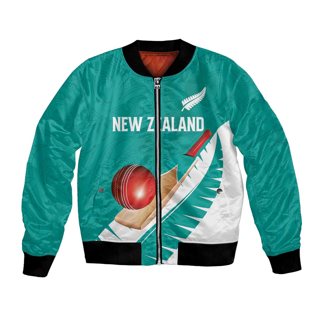 Custom New Zealand Cricket Bomber Jacket Kiwi Birds Haka Dance Turquoise Fern Sporty Style