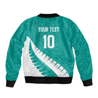 Custom New Zealand Cricket Bomber Jacket Kiwi Birds Haka Dance Turquoise Fern Sporty Style