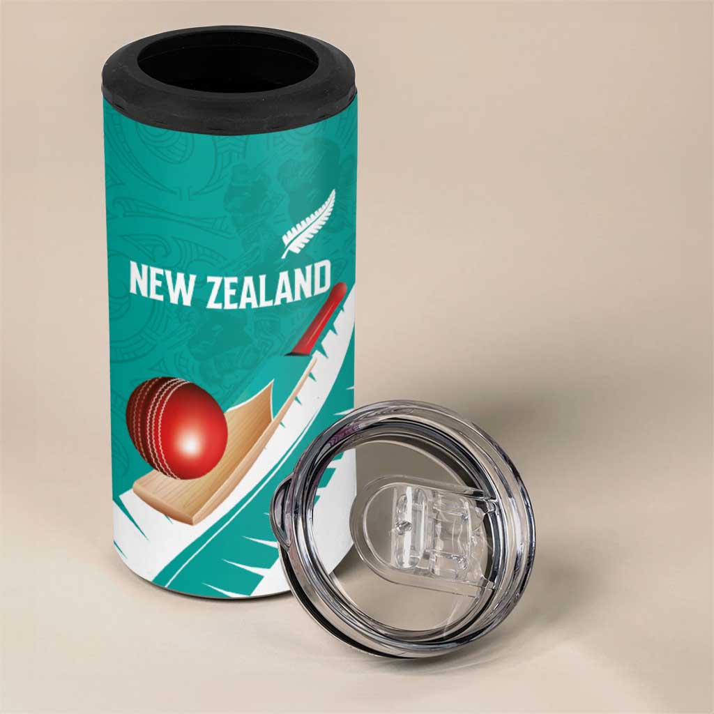 Custom New Zealand Cricket 4 in 1 Can Cooler Tumbler Kiwi Birds Haka Dance Turquoise Fern Sporty Style