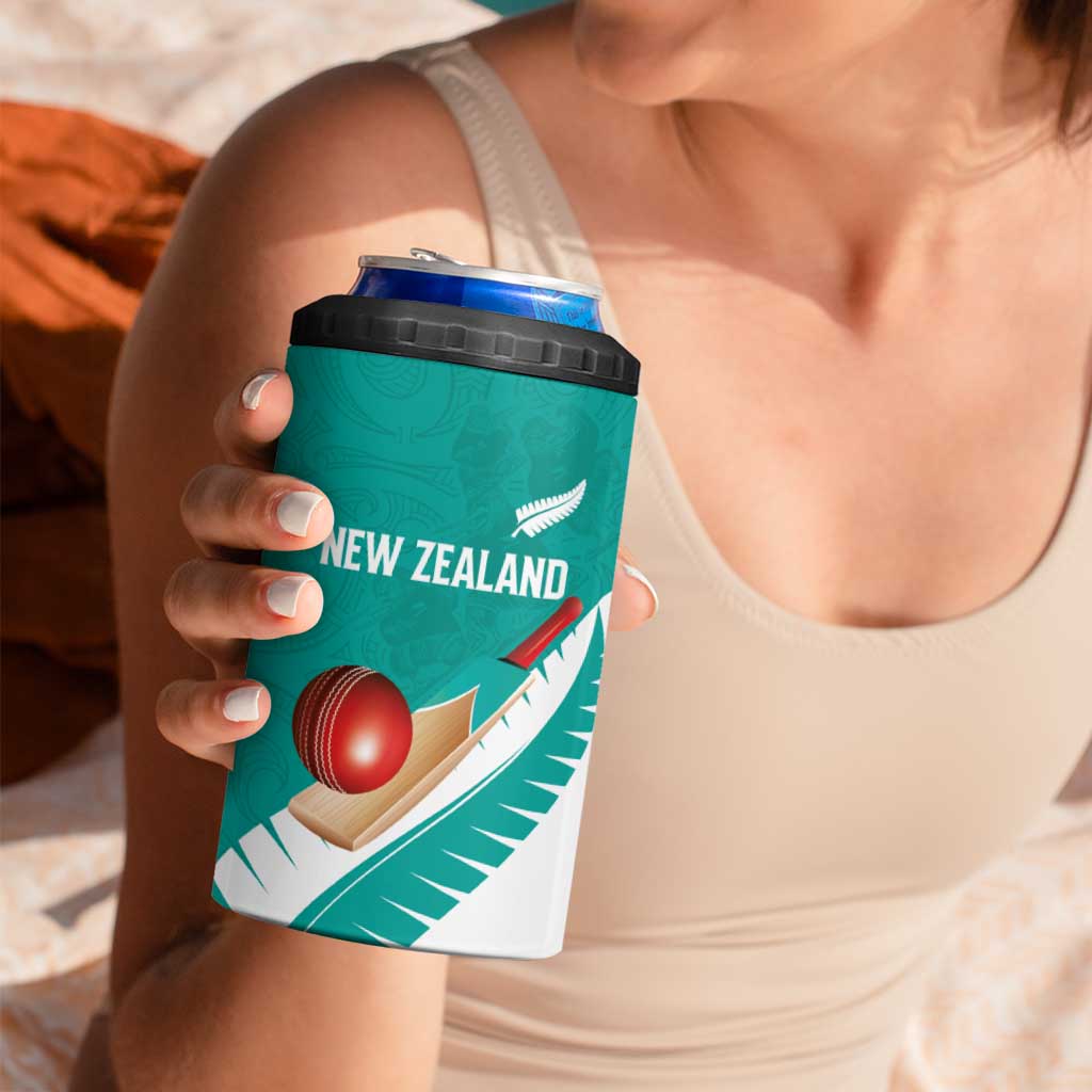 Custom New Zealand Cricket 4 in 1 Can Cooler Tumbler Kiwi Birds Haka Dance Turquoise Fern Sporty Style