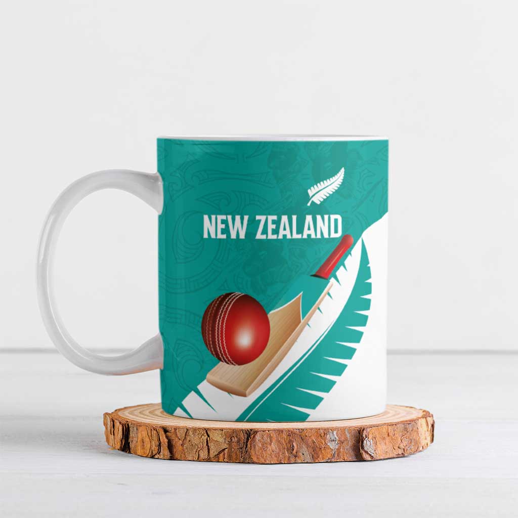 Custom New Zealand Cricket Ceramic Mug Kiwi Birds Haka Dance Turquoise Fern Sporty Style