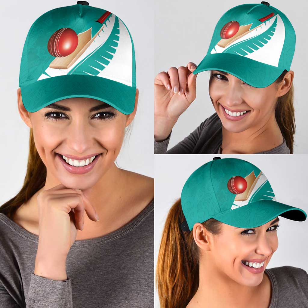 New Zealand Cricket Classic Cap Kiwi Birds Haka Dance Turquoise Fern Sporty Style