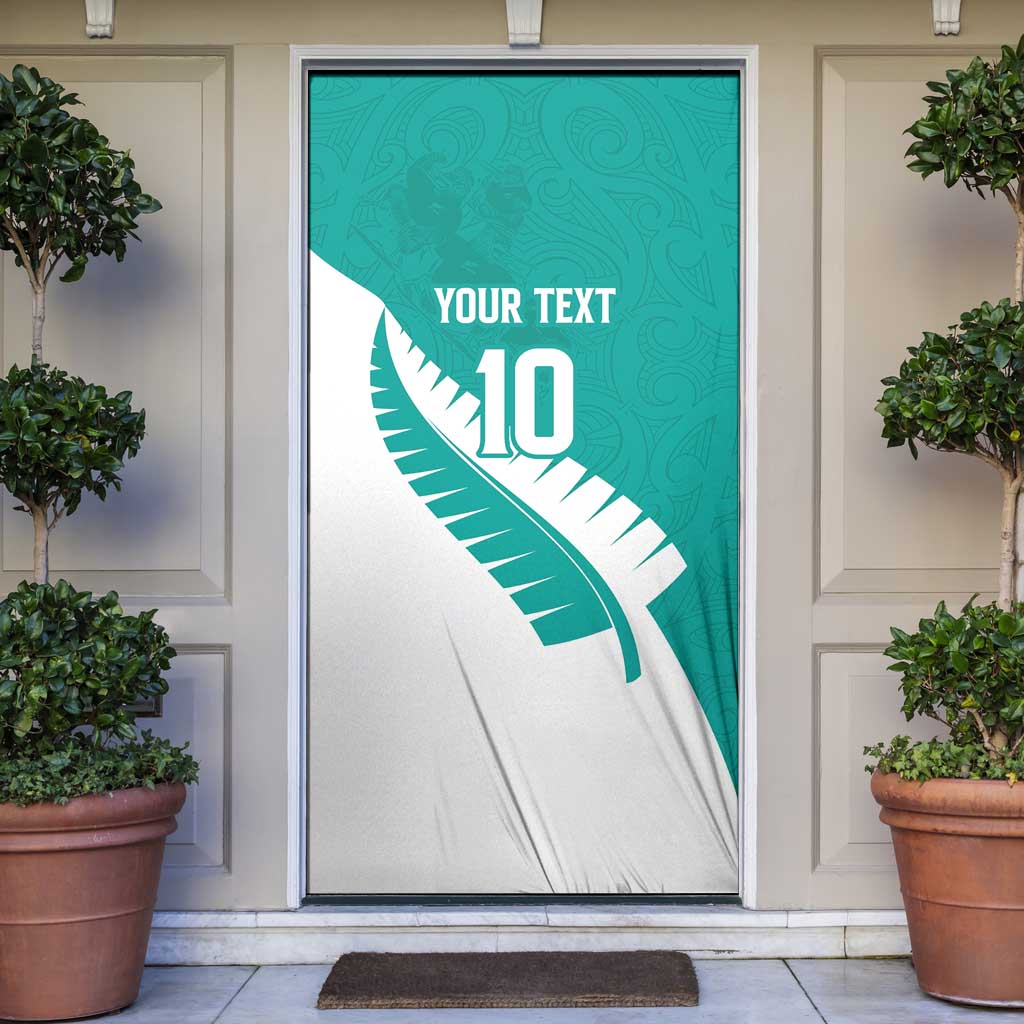 Custom New Zealand Cricket Door Cover Kiwi Birds Haka Dance Turquoise Fern Sporty Style