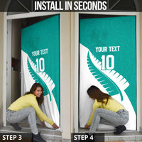 Custom New Zealand Cricket Door Cover Kiwi Birds Haka Dance Turquoise Fern Sporty Style