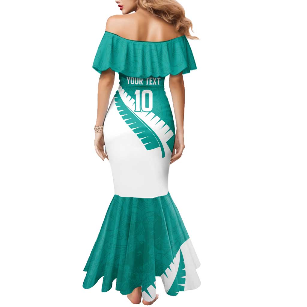 Custom New Zealand Cricket Family Matching Mermaid Dress and Hawaiian Shirt Kiwi Birds Haka Dance Turquoise Fern Sporty Style