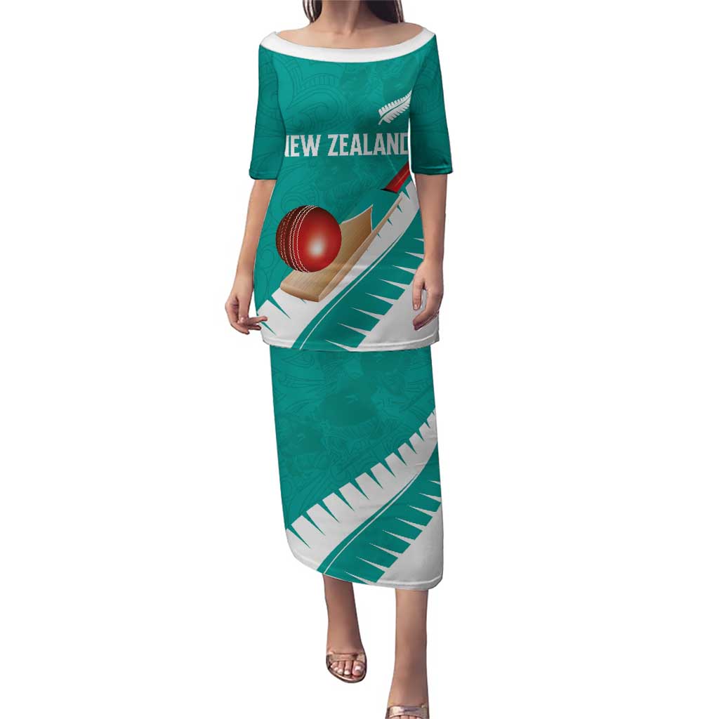 Custom New Zealand Cricket Family Matching Puletasi and Hawaiian Shirt Kiwi Birds Haka Dance Turquoise Fern Sporty Style