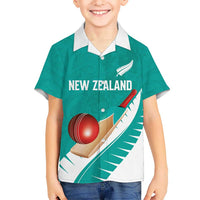 Custom New Zealand Cricket Family Matching Short Sleeve Bodycon Dress and Hawaiian Shirt Kiwi Birds Haka Dance Turquoise Fern Sporty Style