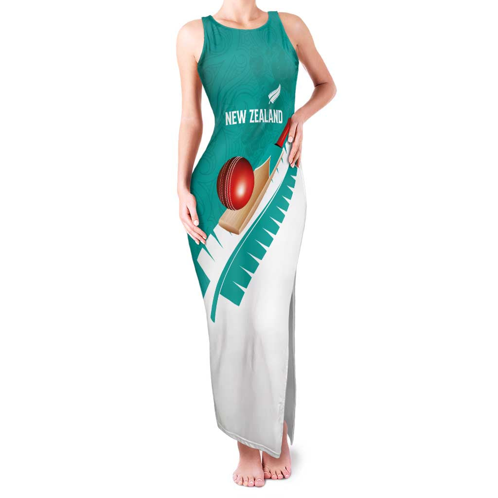 Custom New Zealand Cricket Family Matching Tank Maxi Dress and Hawaiian Shirt Kiwi Birds Haka Dance Turquoise Fern Sporty Style