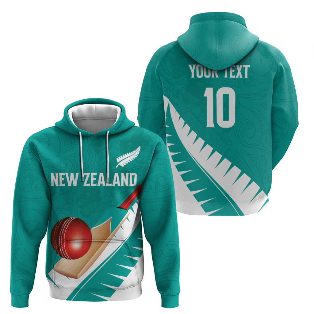 Custom New Zealand Cricket Hoodie Kiwi Birds Haka Dance Turquoise Fern Sporty Style