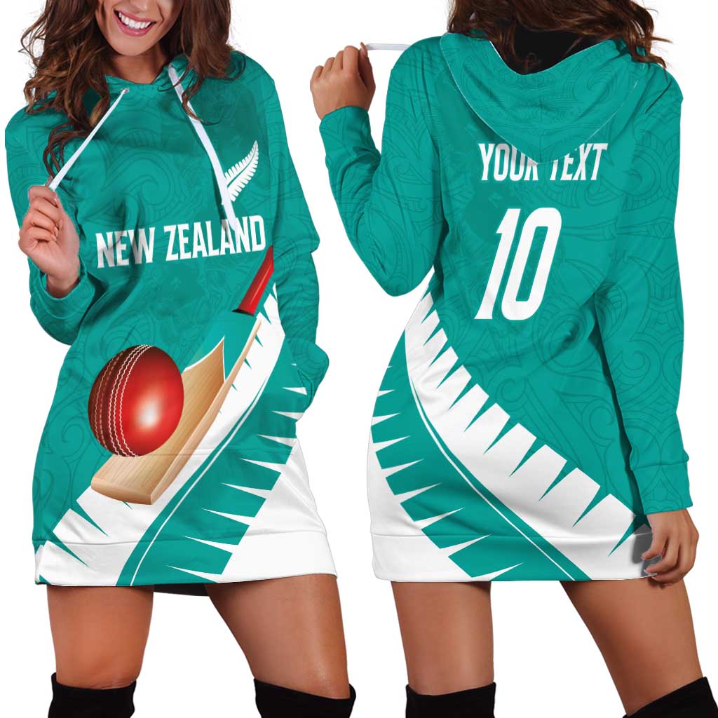 Custom New Zealand Cricket Hoodie Dress Kiwi Birds Haka Dance Turquoise Fern Sporty Style