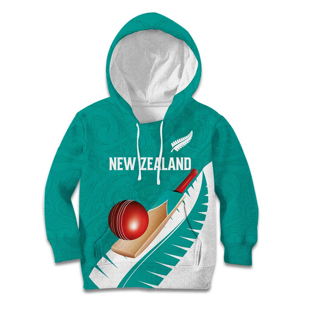 Custom New Zealand Cricket Kid Hoodie Kiwi Birds Haka Dance Turquoise Fern Sporty Style