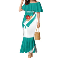 Custom New Zealand Cricket Mermaid Dress Kiwi Birds Haka Dance Turquoise Fern Sporty Style